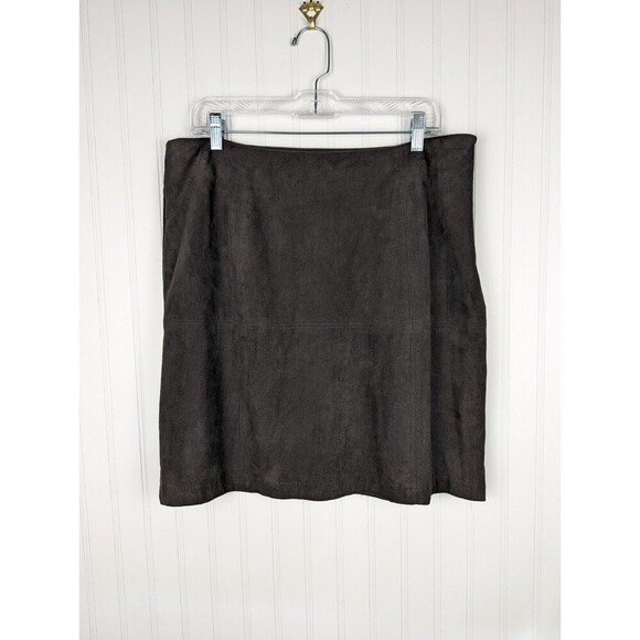 J. Jill Dresses & Skirts - J.Jill Women's Brown Faux Suede Zip Up Skirt Size 12 Lined Soft Straight Classic